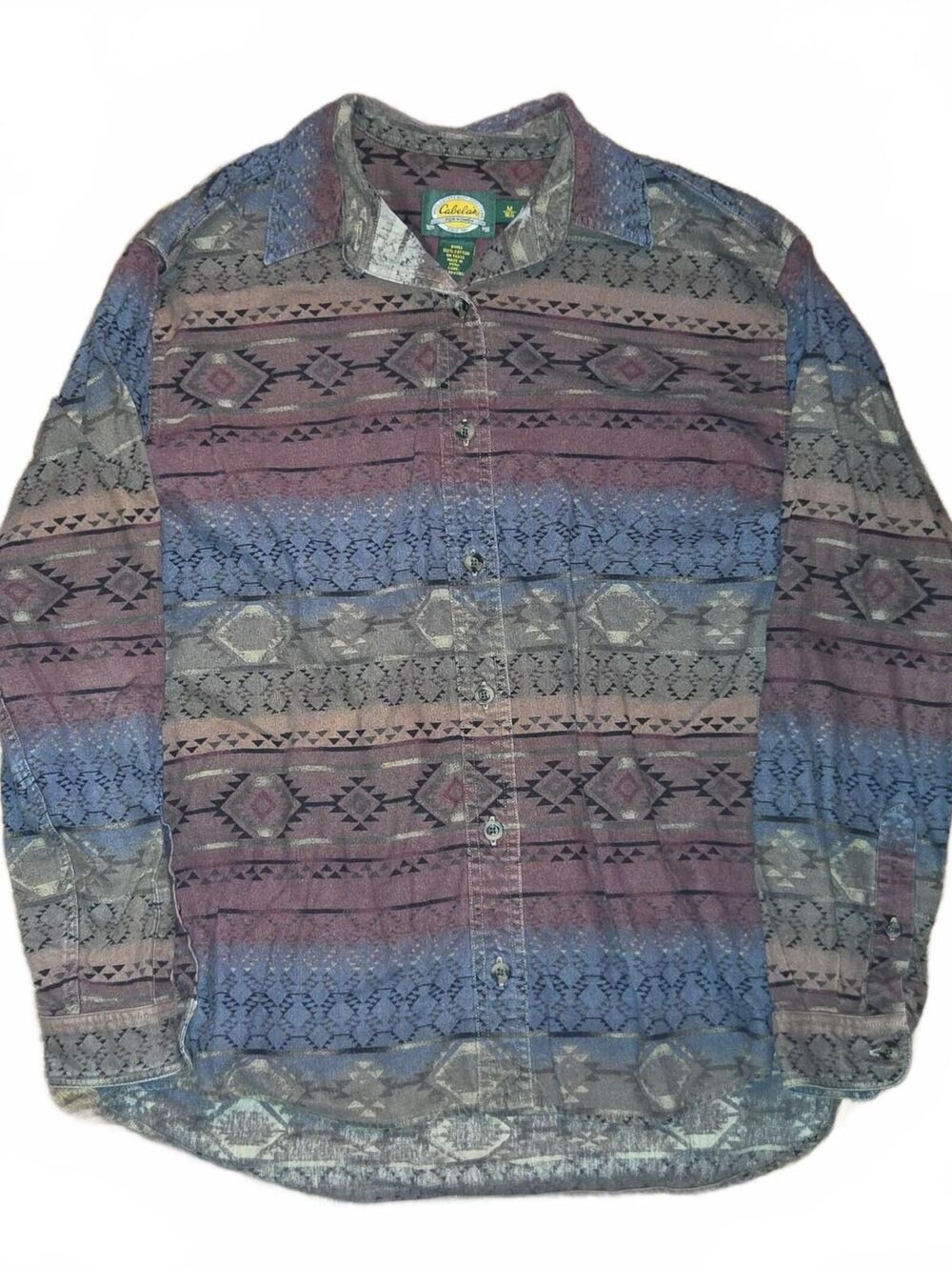 Vintage Cabelas Shirt Men Med Chamois Cloth Aztec Southwestern button Up Faded